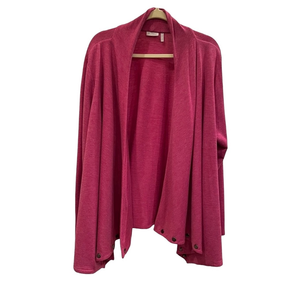 LOGO By Lori Goldstein Draped Throw Cardigan With Stud Detail. Pink 2X